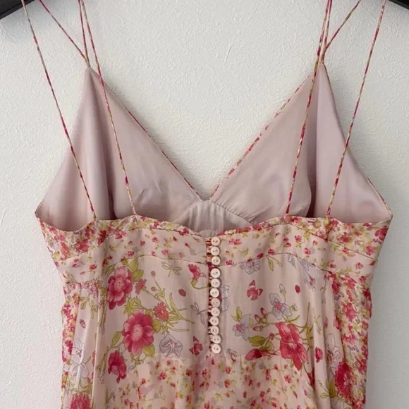 Zara 100% Silk Floral V Neck Asymmetrical High Low Knee Length Dress (Medium) - Picture 5 of 8